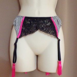 Sexy Black White and Pink Garter Belt Size M